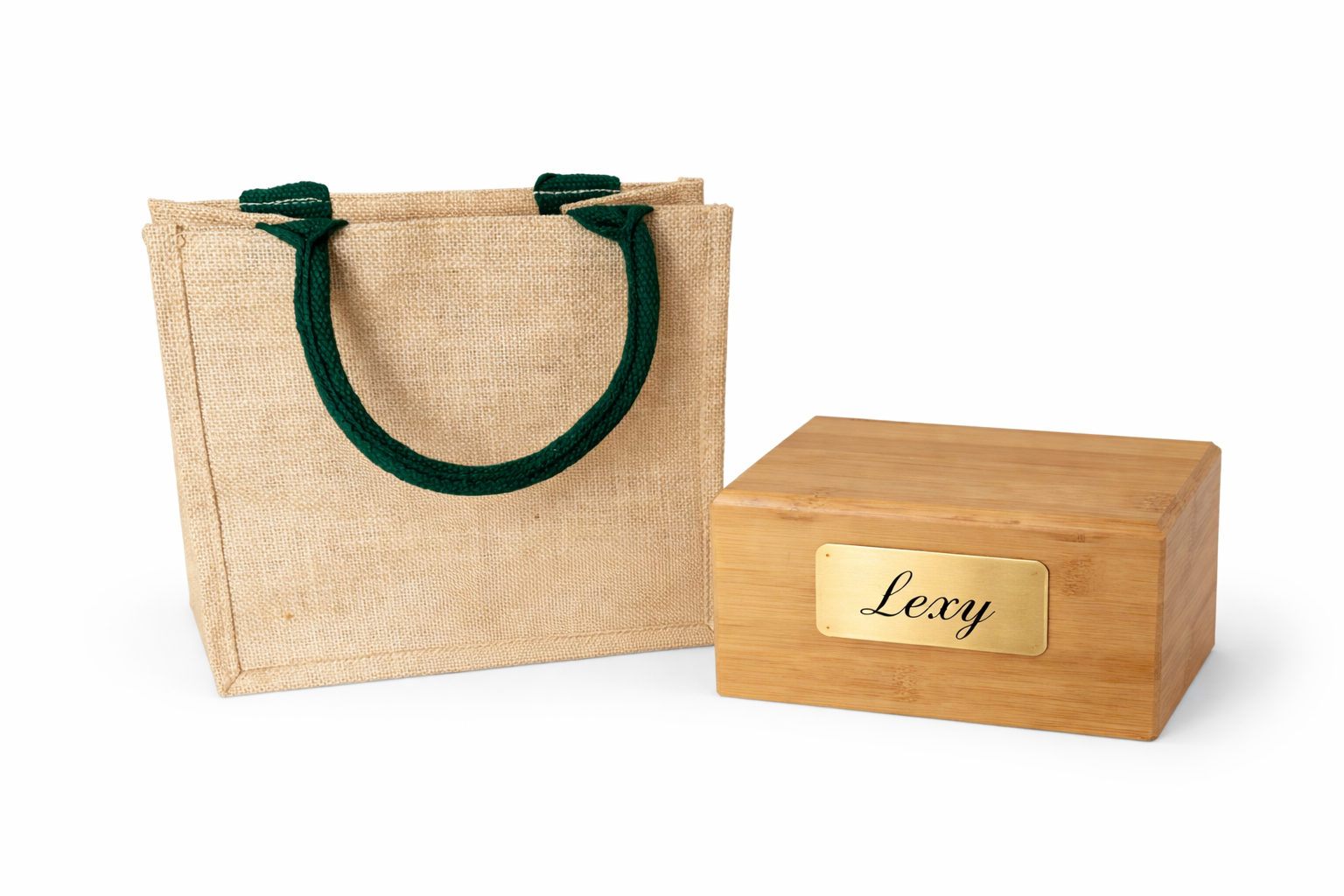 Name engraved bamboo casket with carry bag