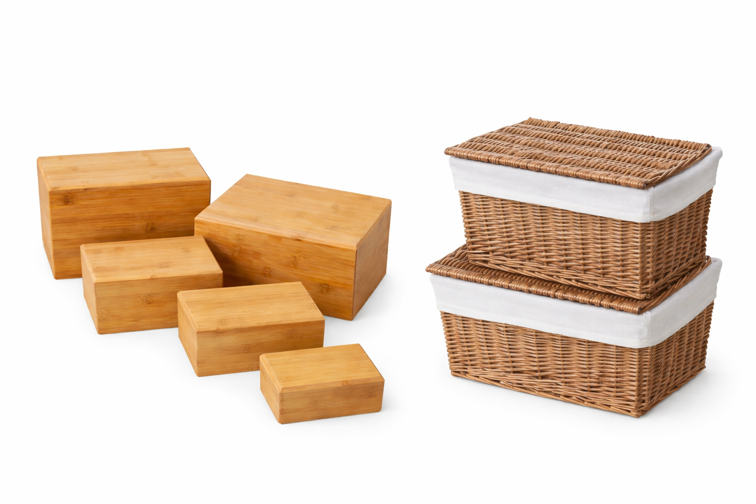 A range of bamboo and wicker pet caskets